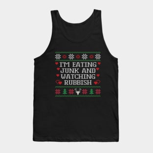 Eating Junk And Watching Rubbish Christmas Sweatshirt, Christmas Movie Quote Crewneck, Ugly Christmas Sweater, Unisex Xmas Holiday Hoodie Tank Top